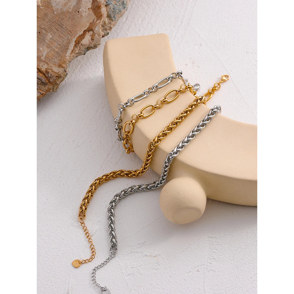 Stainless Steel Chain Necklace Statement Golden Glossy Thick Chunky Collar Necklace