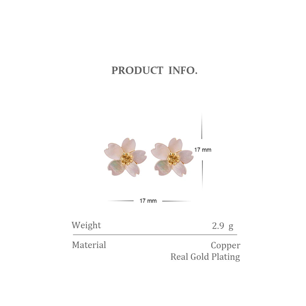 Natural Shell Flower Stud Earrings  16 K Plated Metal Jewelry