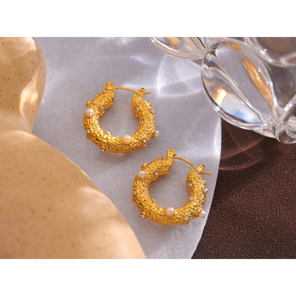 Stainless Steel Golden Round Hoop Earrings Jewelry