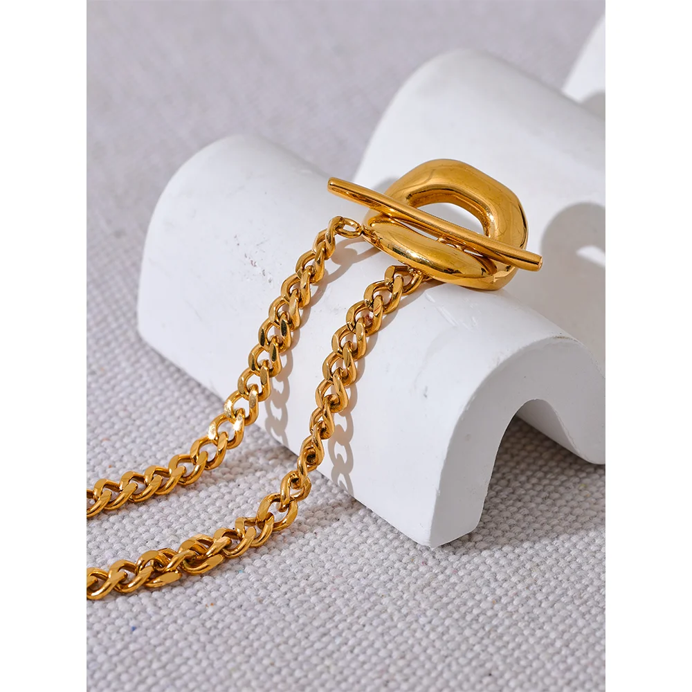 Stainless Steel Metal Chain Toggle-Clasps Bracelet Bangle 18K Gold Waterproof Plated