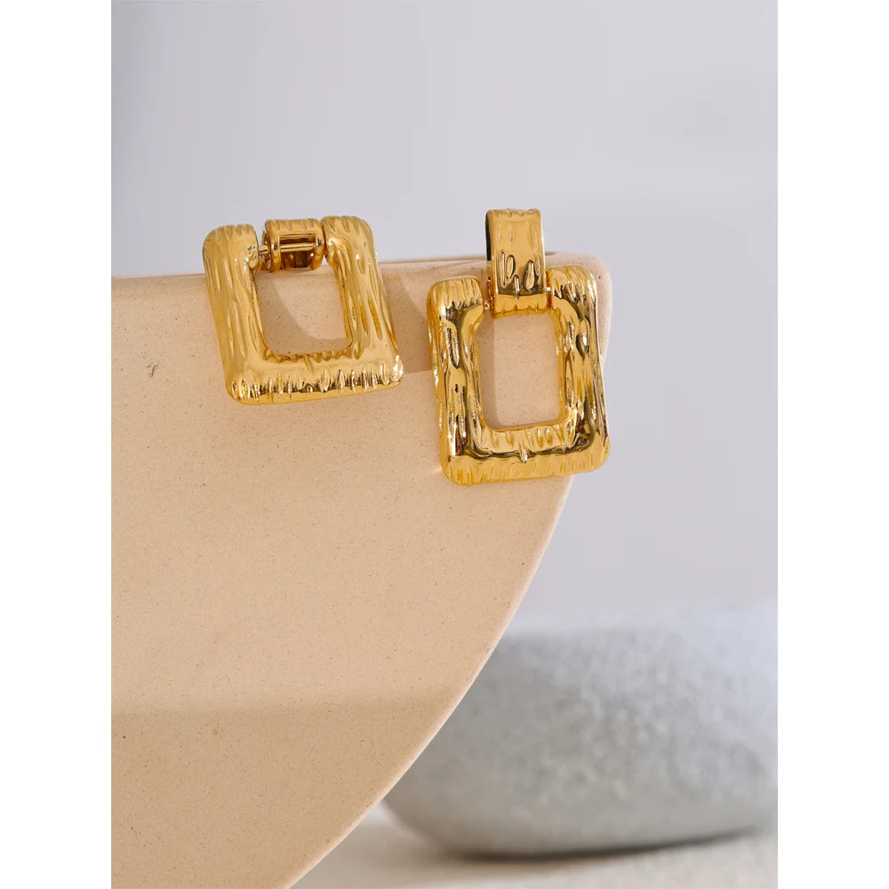 Stainless Steel Metal Square Rectangle Hollow Drop Earrings