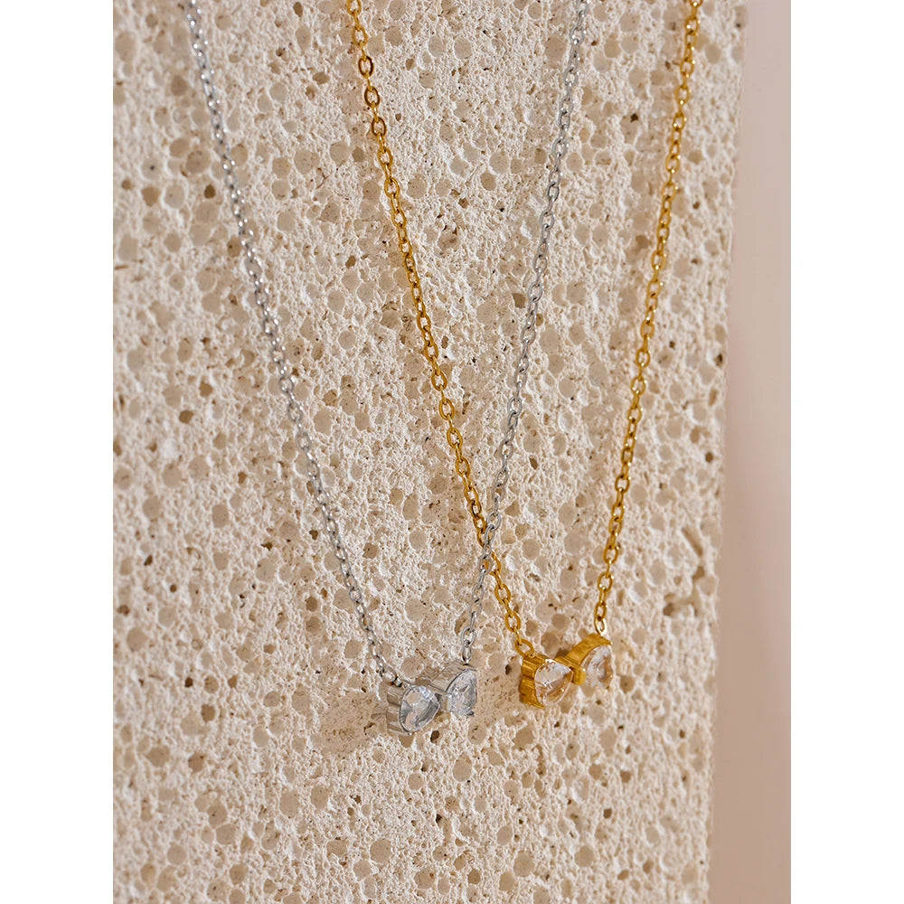 Delicate Shiny Cubic Zirconia Bowknot Bow Trendy Necklace