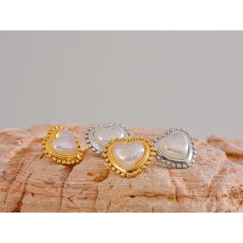 Exquisite Imitation Pearl Heart Love Daily Stud Earrings