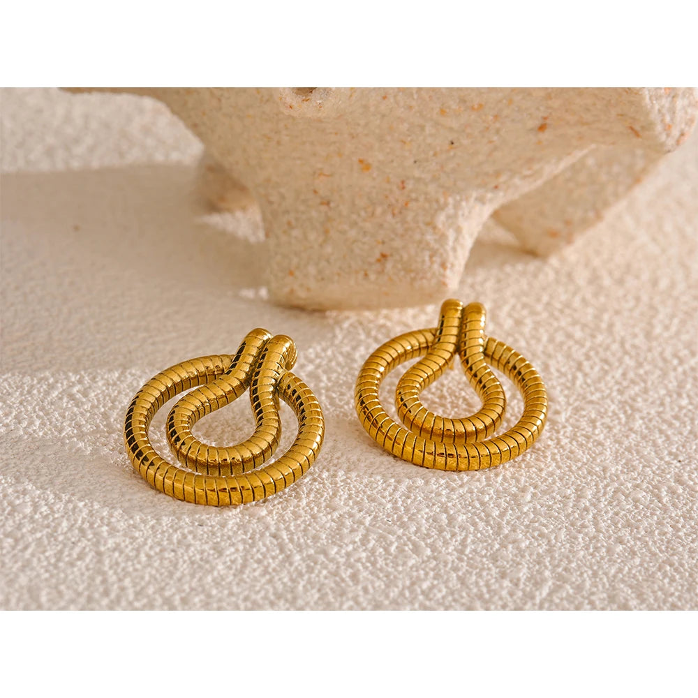 18K Gold Plated Stainless Steel Geometric Snake Unusual Earrings