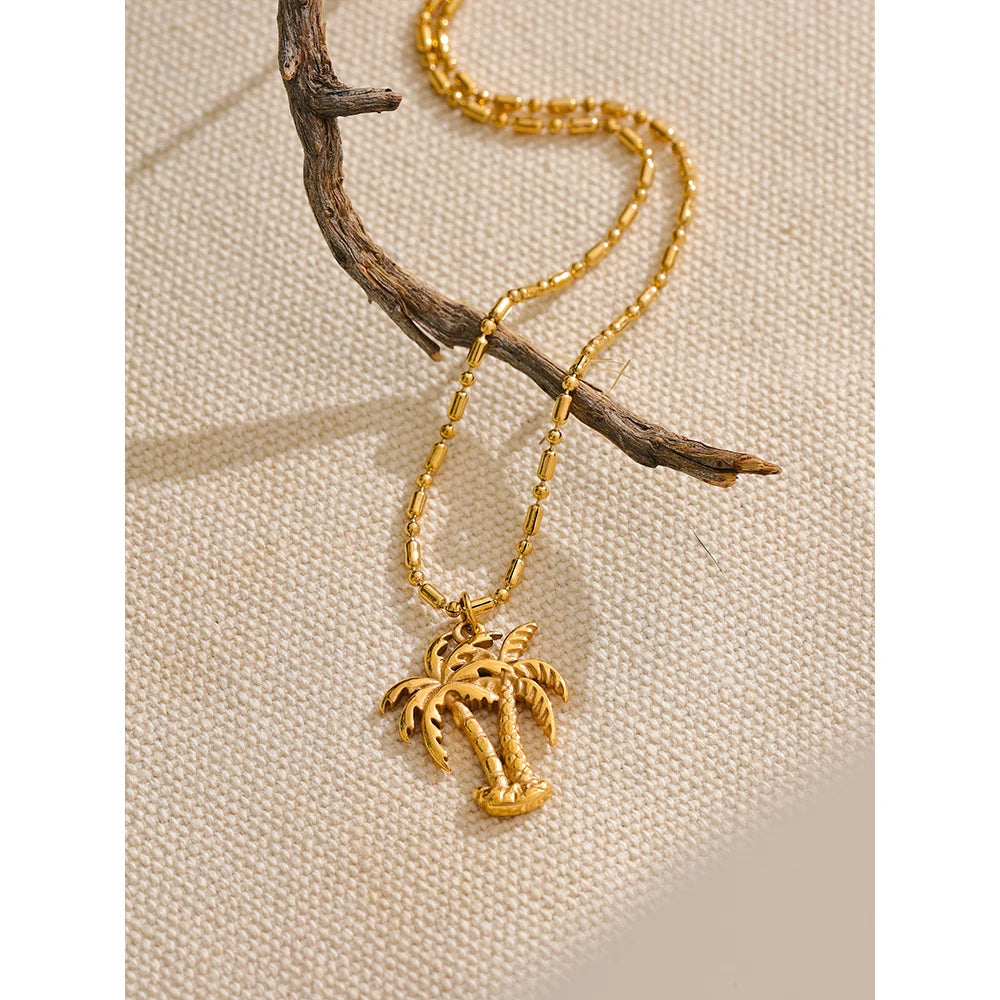 Coconut Tree Necklace Pendant 18K Gold Color PVD Plated Jewelry