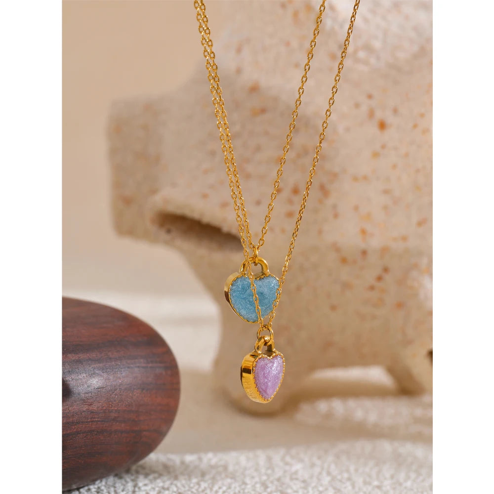 Waterproof Fashion Colorful Double-Sided Enamel Heart Love Sweet Candy Pendant Necklace