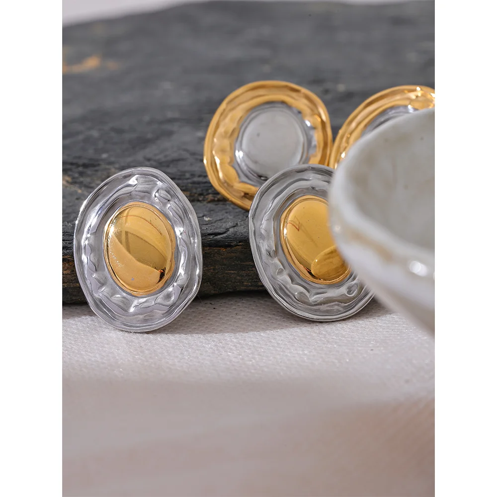 Stainless Steel Round Statement Stud Earrings  Texture Charm