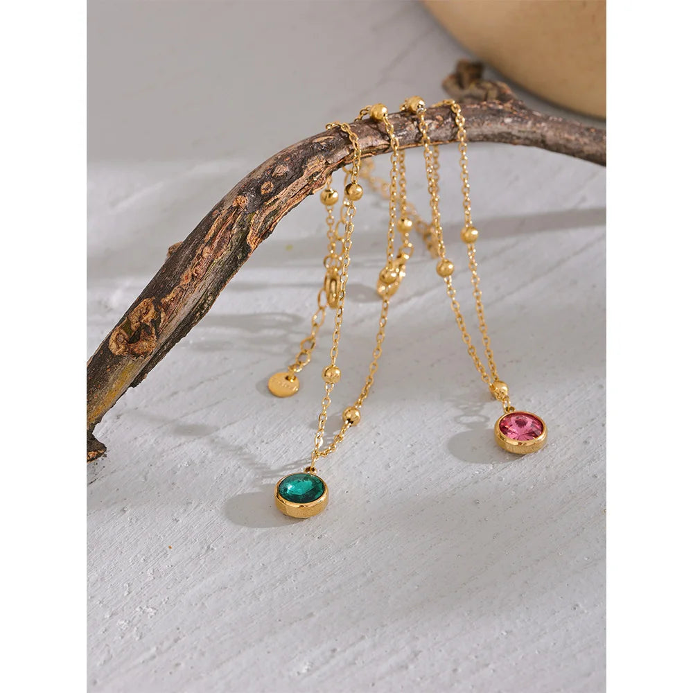 Stainless Steel Gold Color Stylish Anklet for Women Exquisite Pink Green Cubic Zirconia Chain Waterproof Summer Jewelry