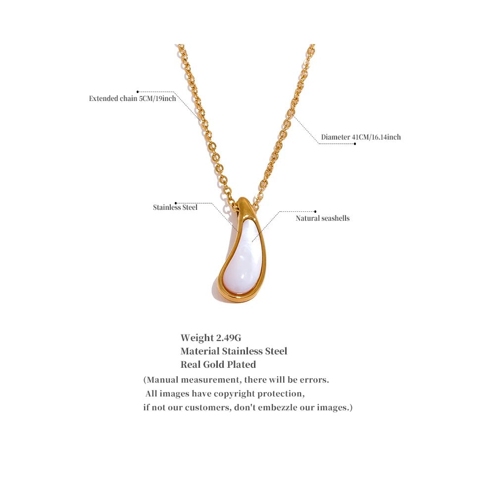 Stainless Steel Natural Shell Water Drop Chic Pendant Necklace