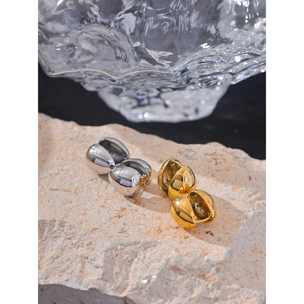 Trendy Stainless Steel Sleek Metal Double Face Earrings