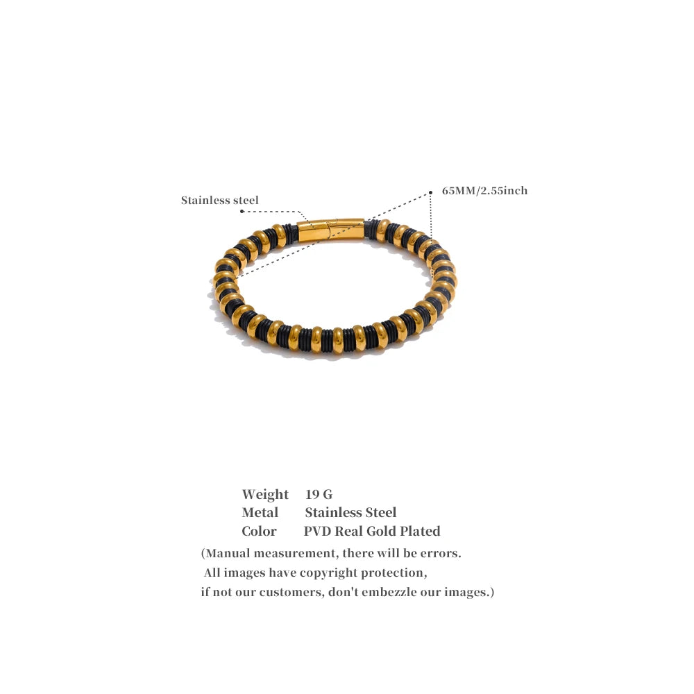 65mm Distinctive Stainless Steel Leather Metal Beads Bracelet