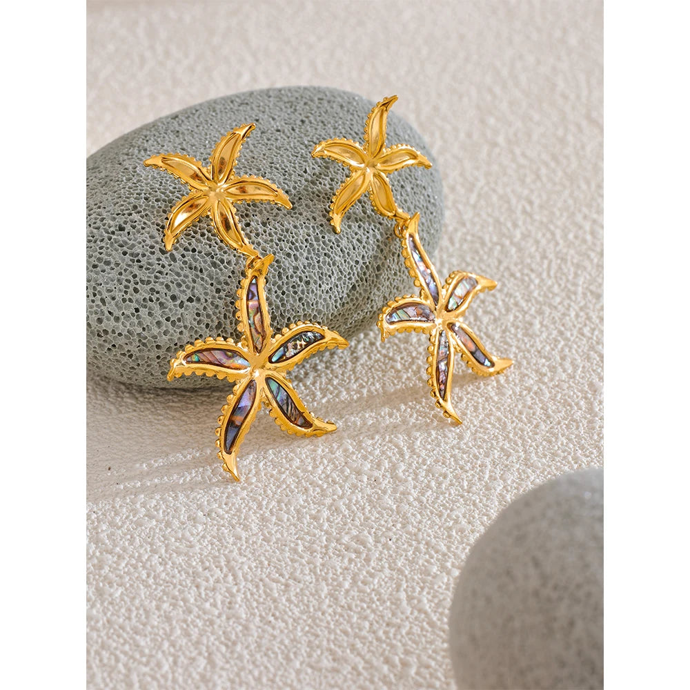 Starfish Flower Summer Drop Dangle Big Earrings