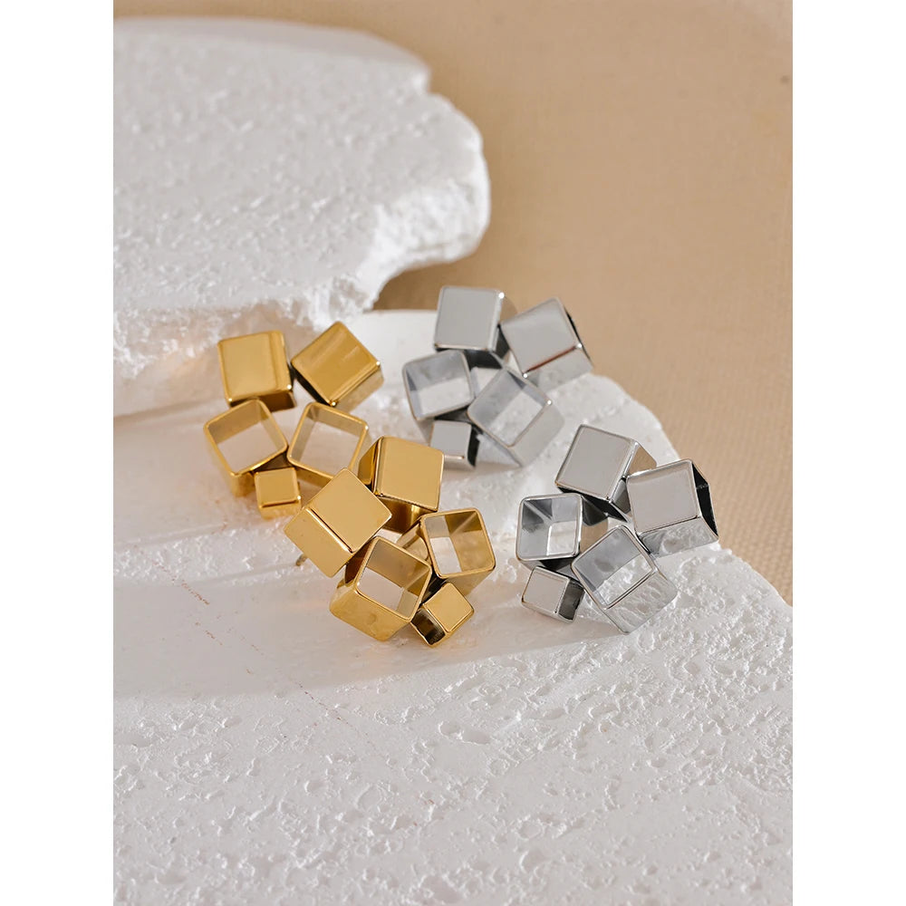 Stylish Unique Creative Geometric Square Hollow Stud Earrings