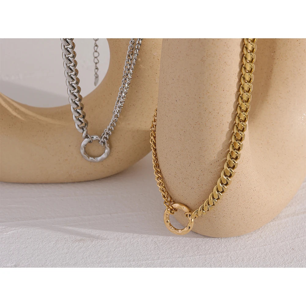 Gold Color Chain Statement Necklace  Stainless Steel Metal Jewelry