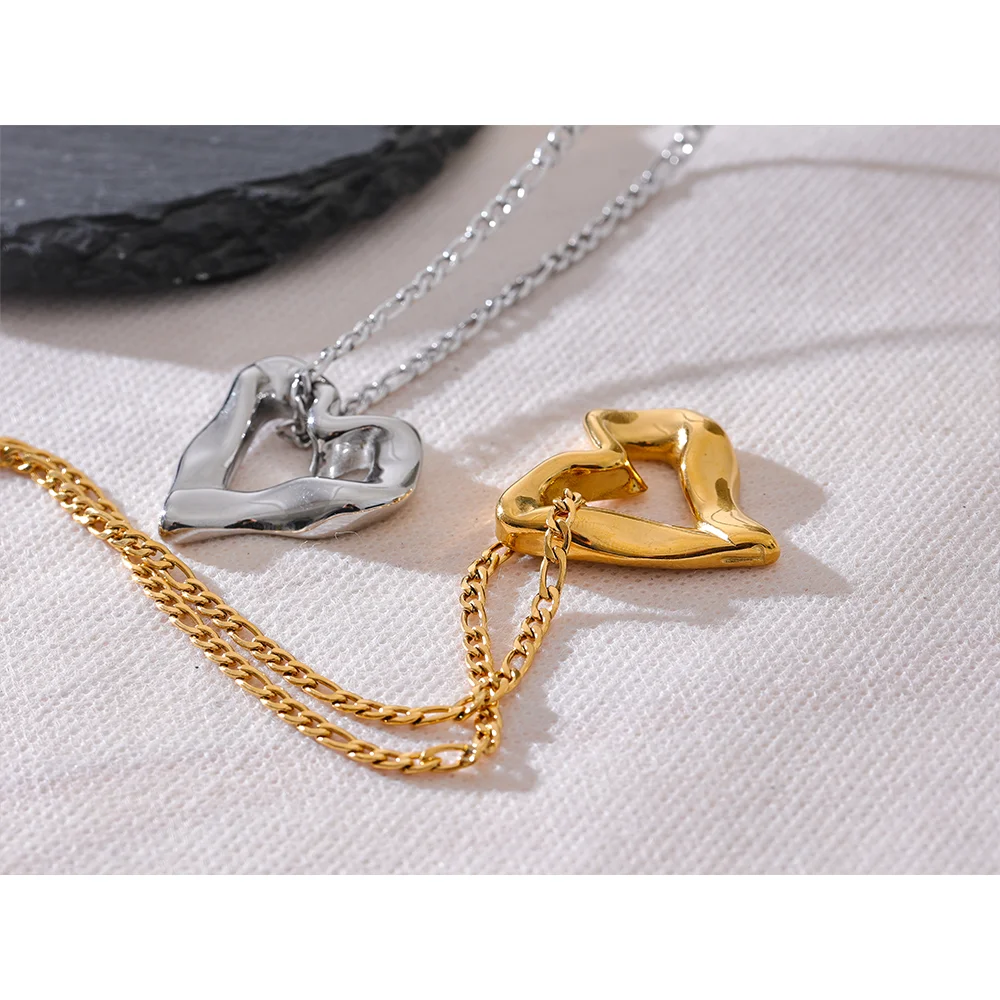 Minimalist Heart Love Hollow Necklace Pendant 18K Plated