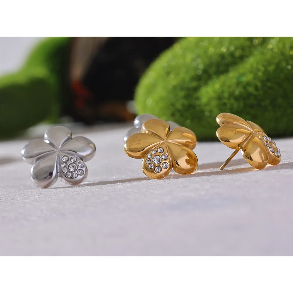 Stainless Steel Metal Flower Stud Earrings