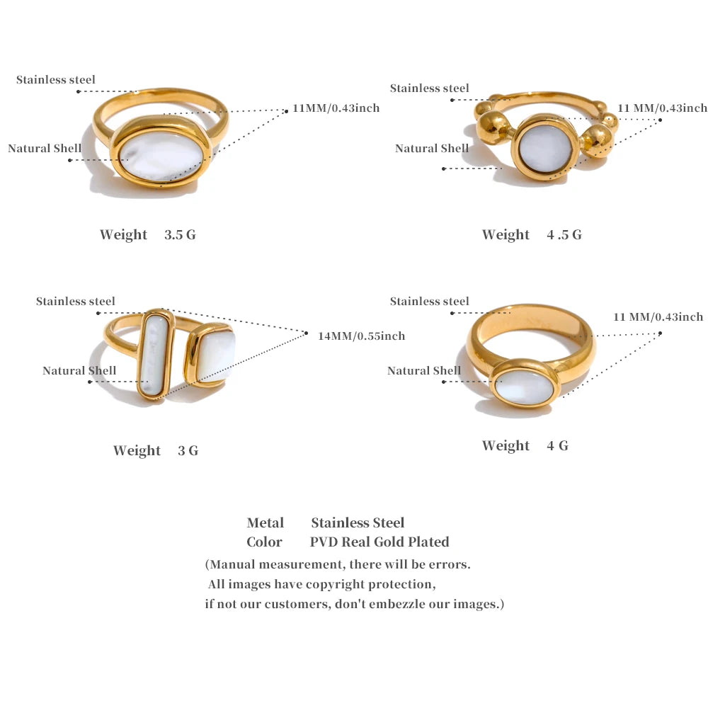 Stainless Steel Natural Thicker Shell  Golden Textured Ring