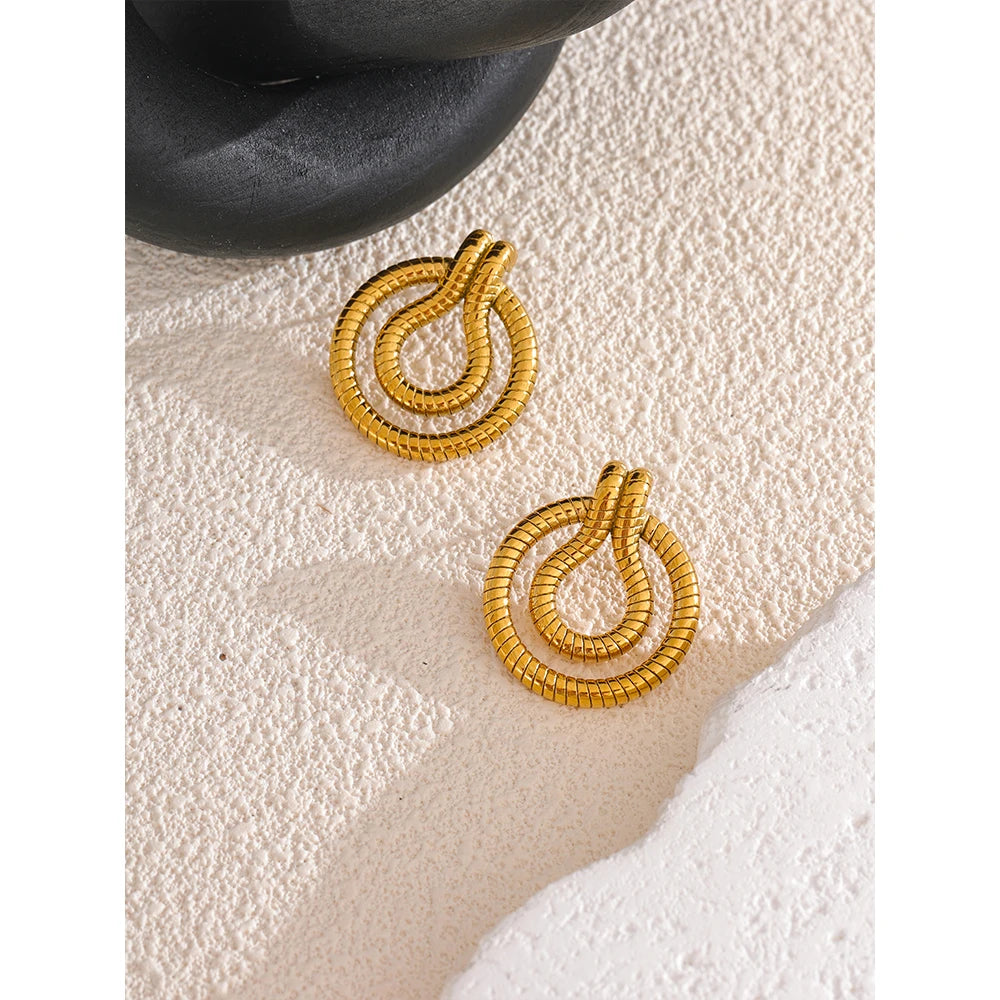 18K Gold Plated Stainless Steel Geometric Snake Unusual Earrings