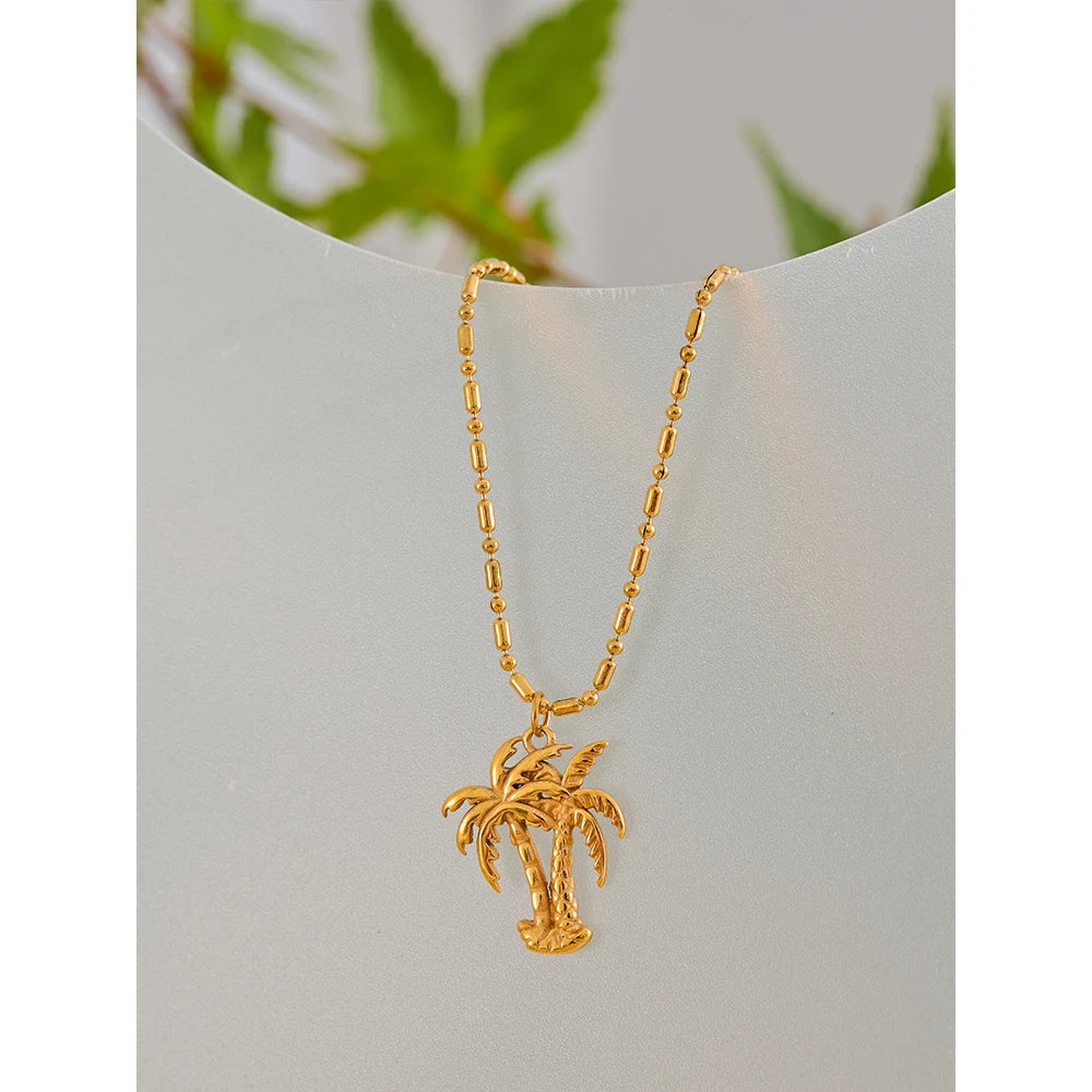 Coconut Tree Necklace Pendant 18K Gold Color PVD Plated Jewelry