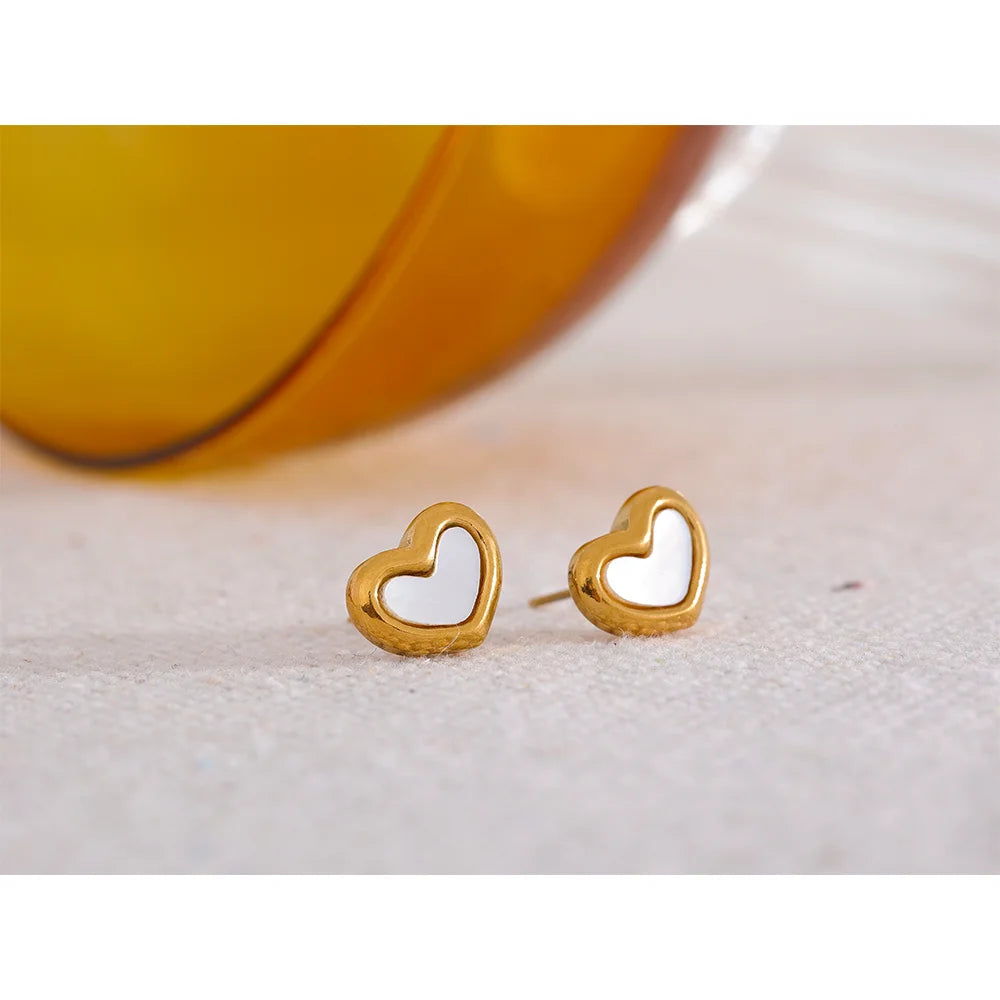 Stainless Steel Heart Stud Earrings Charm Shell Gold Color