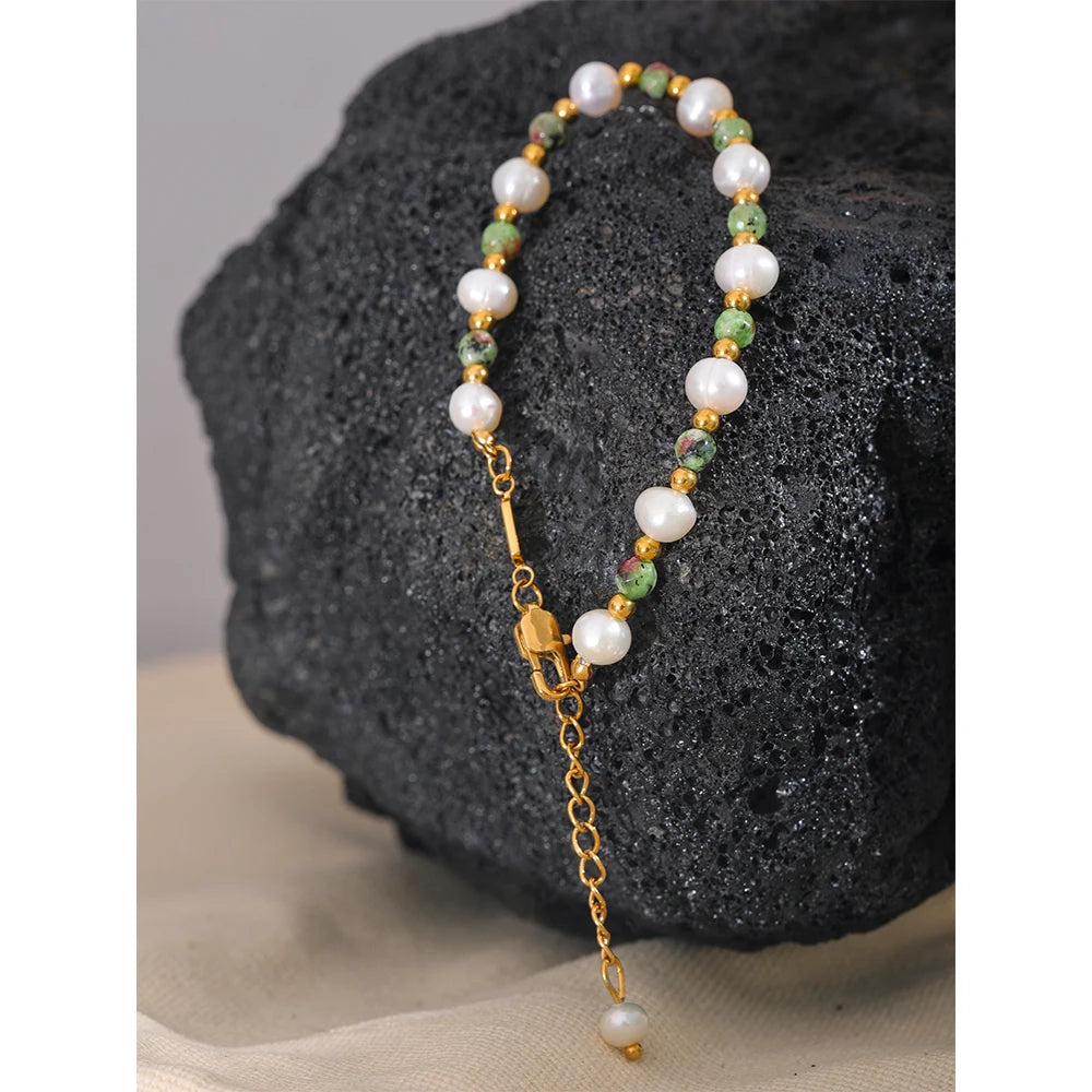 Natural Stone Freshwater Pearls Fashion Handmade Stainless Steel Charm Jewelry Bracelet