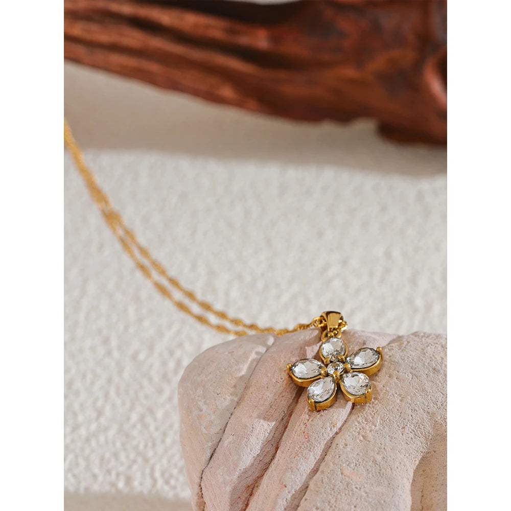 Zirconia Flower Pendant Necklace