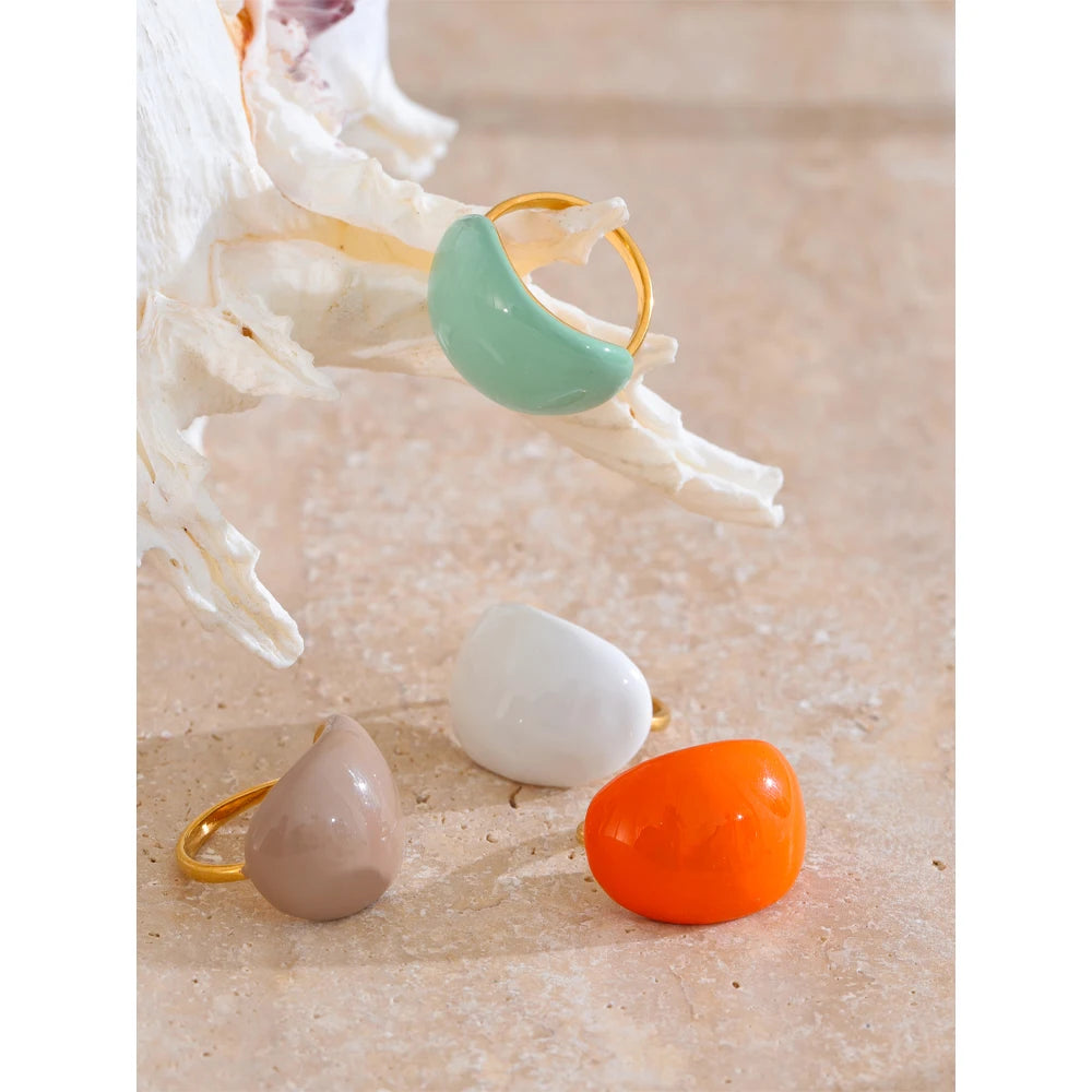 Candy Multi-Color Khaki Orange Blue White Enamel Ring