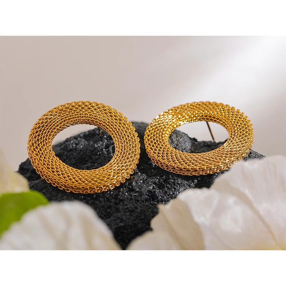 Rust Proof Stainless Steel Round Hollow Big  Earrings