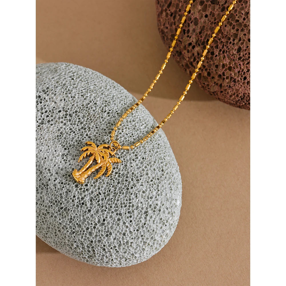 Coconut Tree Necklace Pendant 18K Gold Color PVD Plated Jewelry