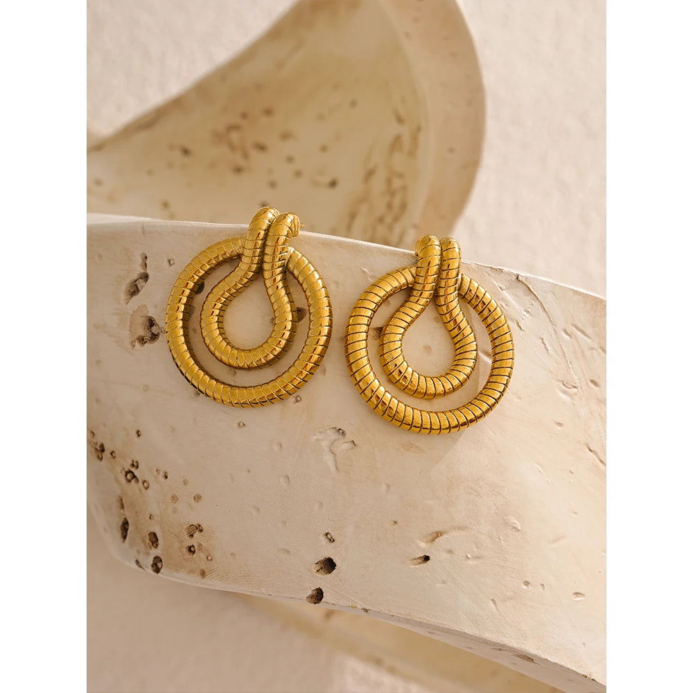 18K Gold Plated Stainless Steel Geometric Snake Unusual Earrings