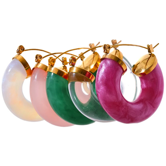 Colorful Resin Stainless Steel Round Earrings