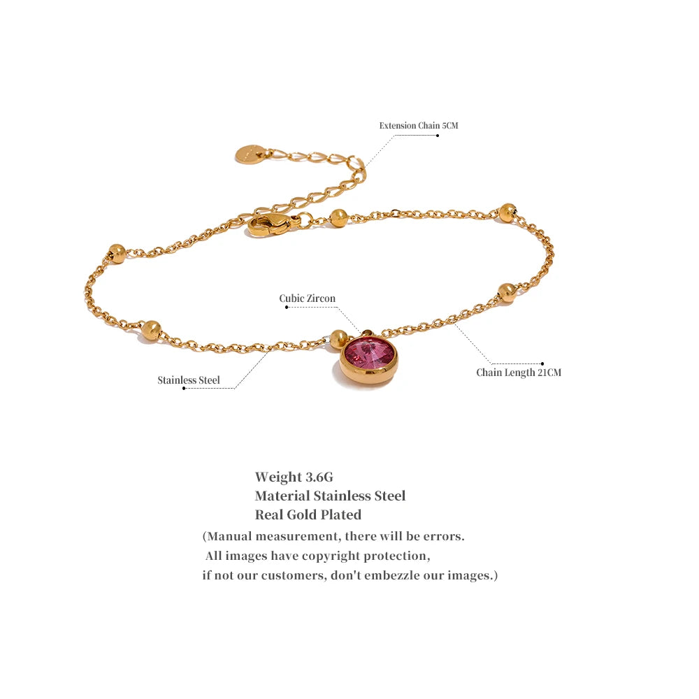 Stainless Steel Gold Color Stylish Anklet for Women Exquisite Pink Green Cubic Zirconia Chain Waterproof Summer Jewelry