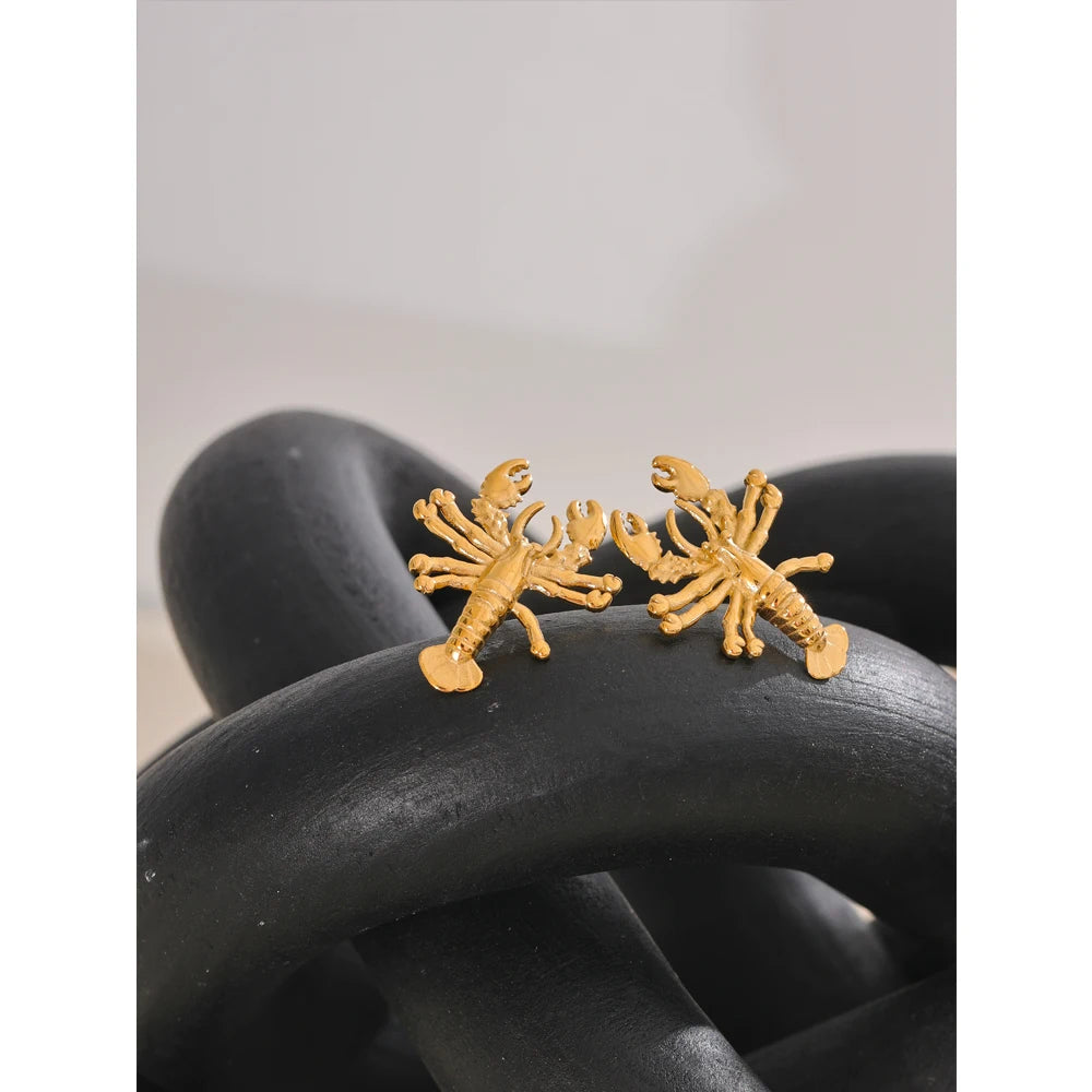 Stainless Steel Metal Crayfish Stud Earrings