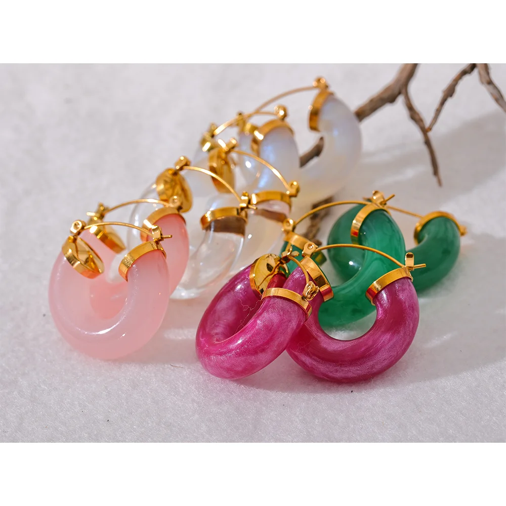 Colorful Resin Stainless Steel Round Earrings