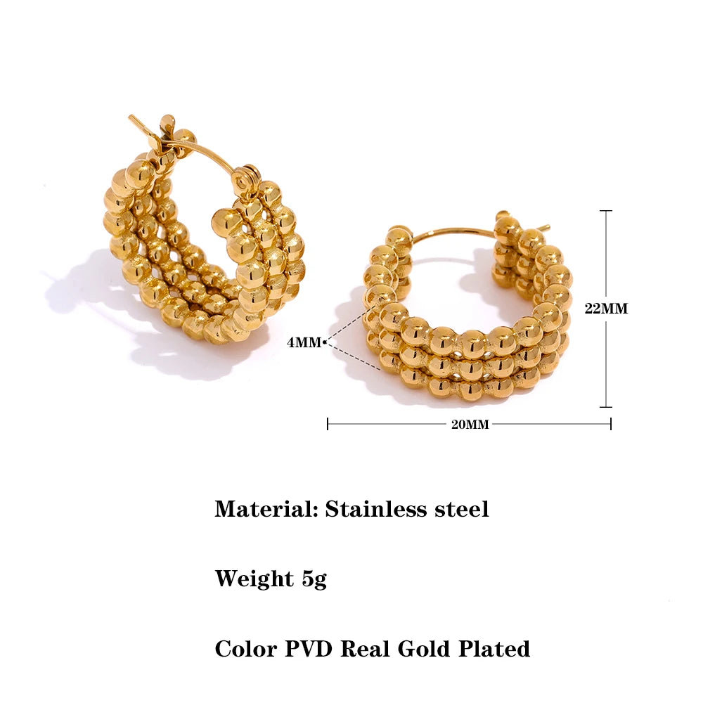 Stainless Steel Metal Gold Hoop Earrings 18K-Plated PVD Waterproof Jewelry