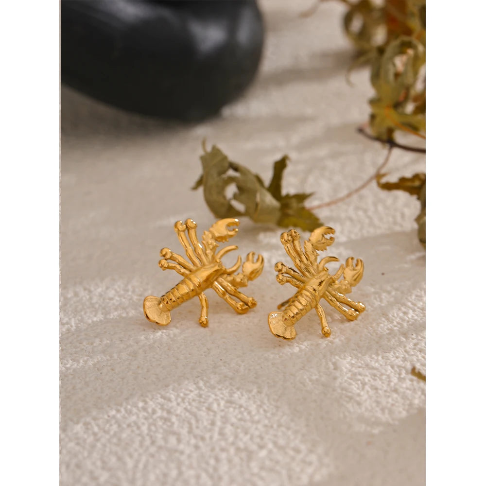 Stainless Steel Metal Crayfish Stud Earrings