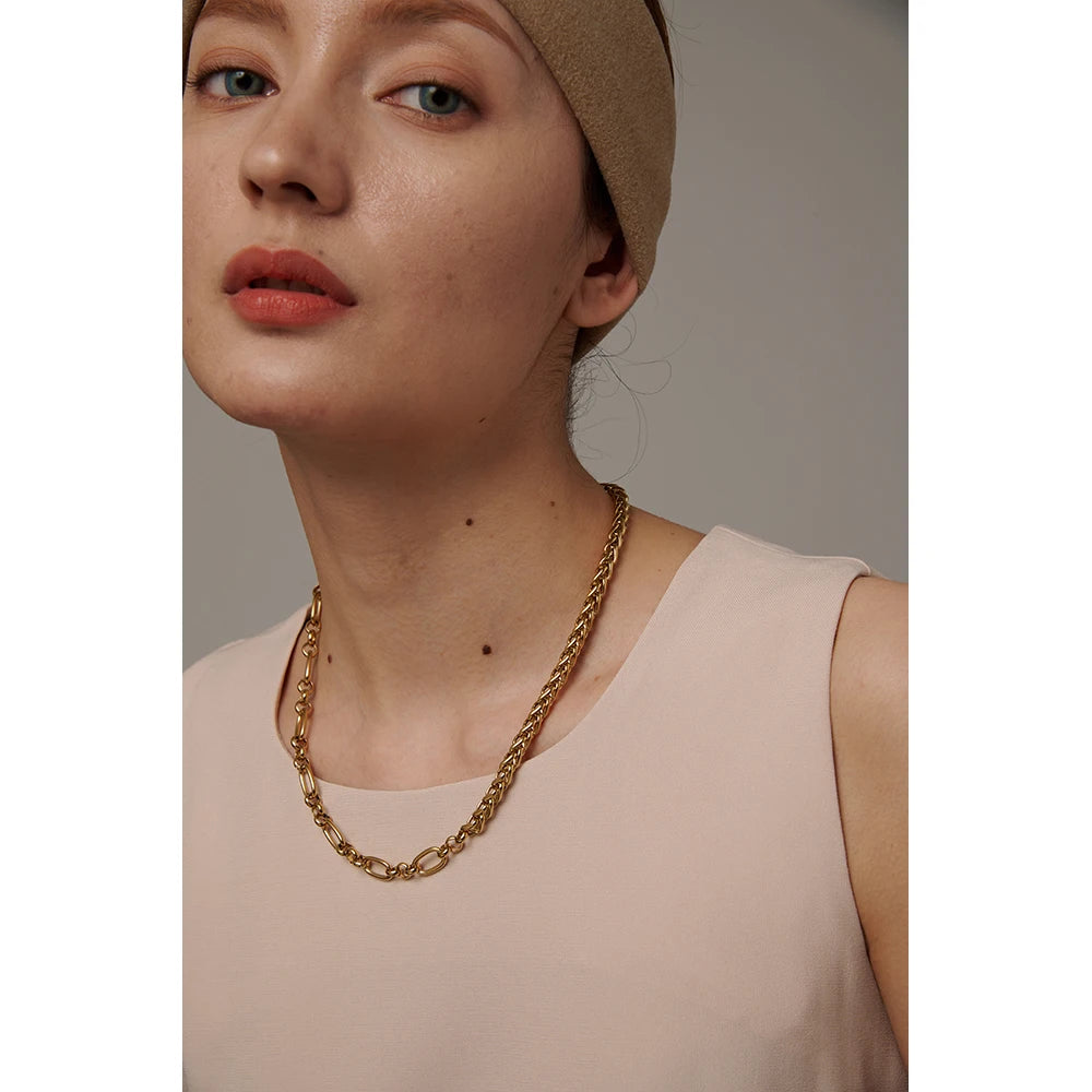 Stainless Steel Chain Necklace Statement Golden Glossy Thick Chunky Collar Necklace