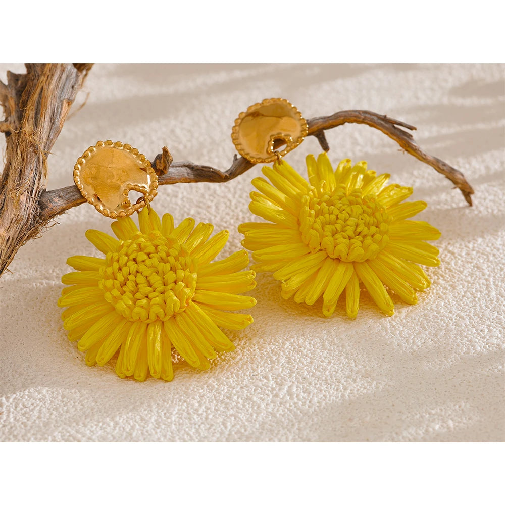 Colorful Raffia Flower Earrings