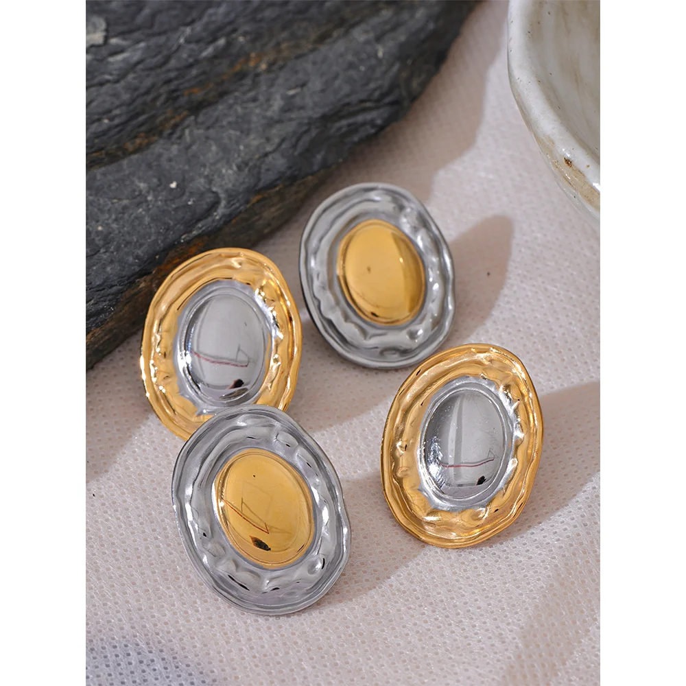 Stainless Steel Round Statement Stud Earrings  Texture Charm