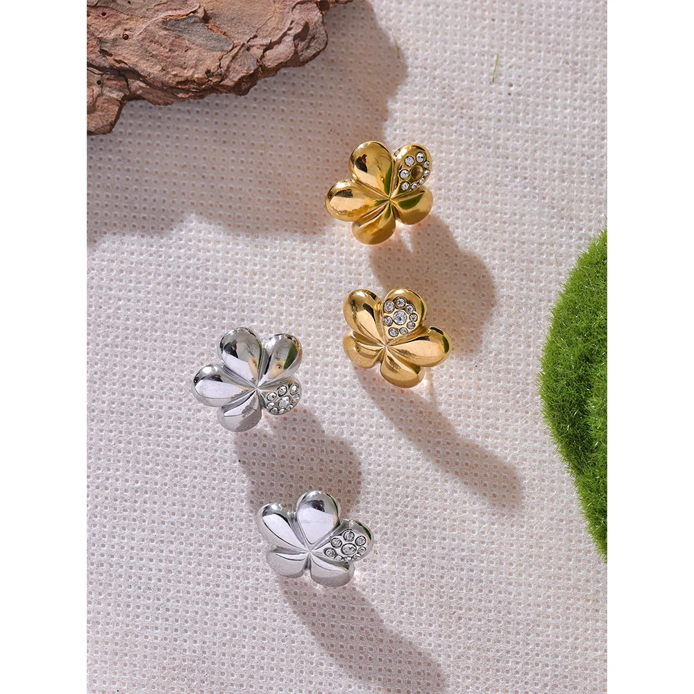 Stainless Steel Metal Flower Stud Earrings