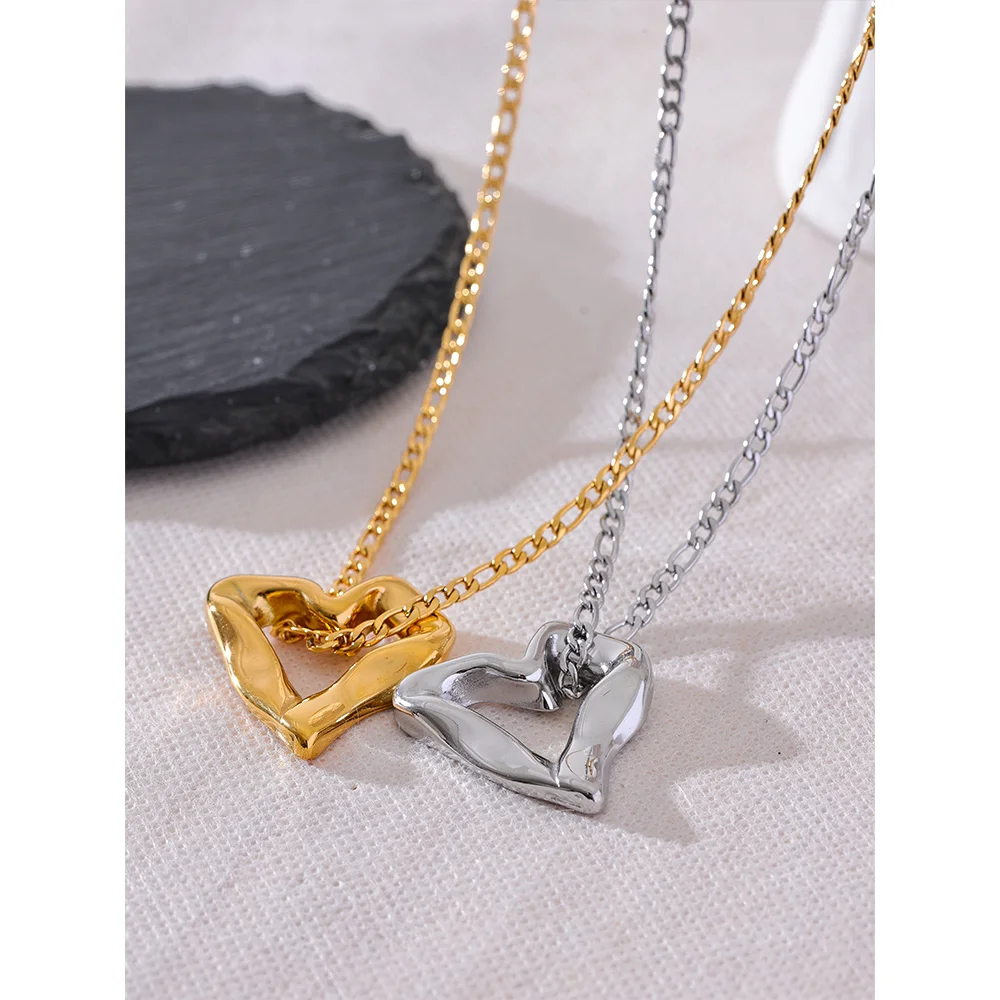 Minimalist Heart Love Hollow Necklace Pendant 18K Plated