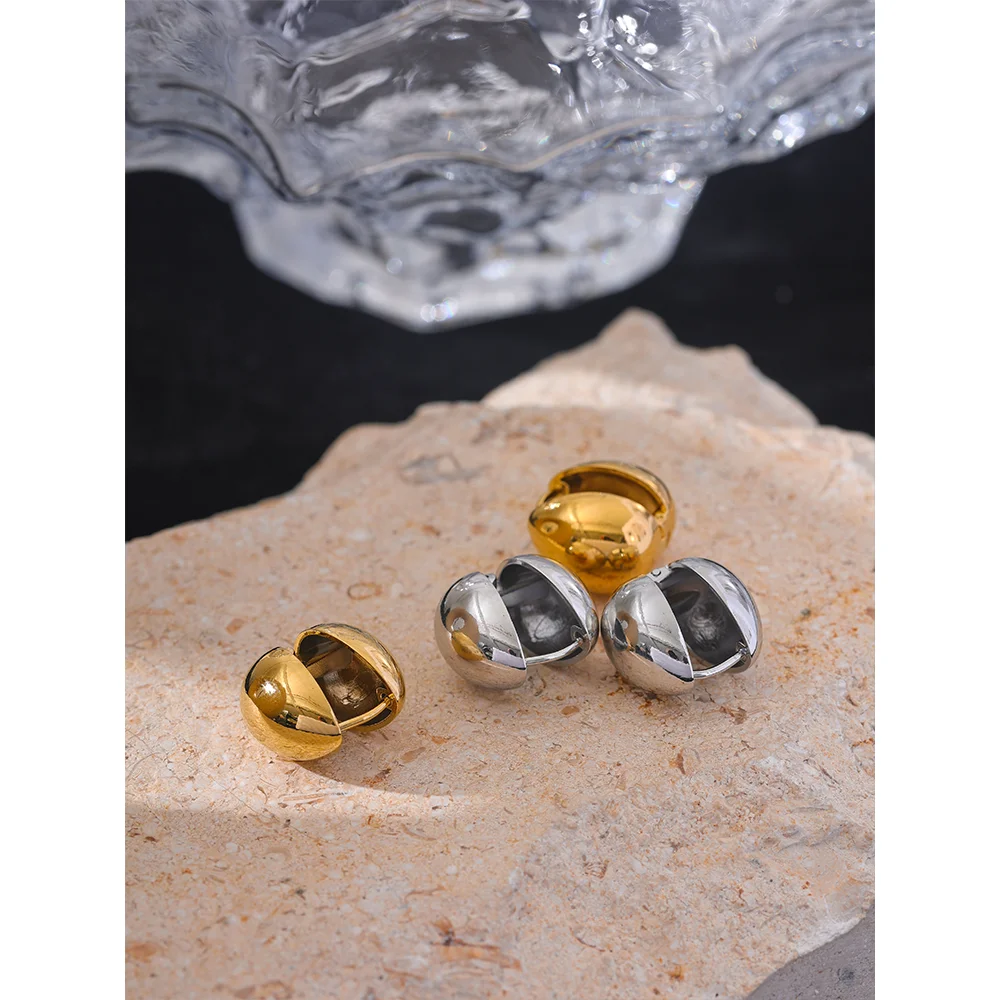 Trendy Stainless Steel Sleek Metal Double Face Earrings