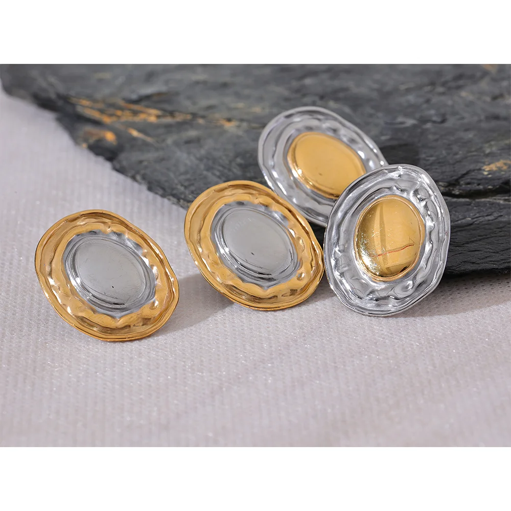 Stainless Steel Round Statement Stud Earrings  Texture Charm