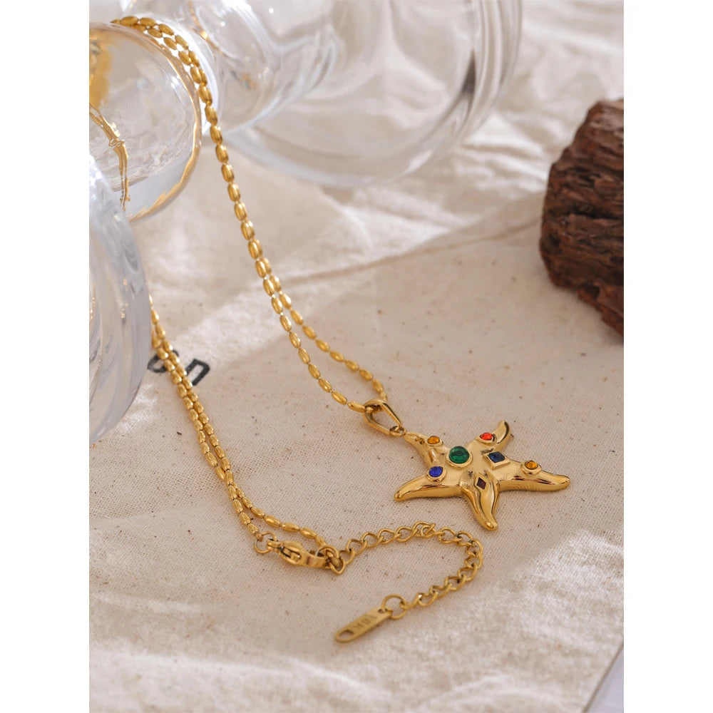 Colorful Starfish Golden Pendant Necklace