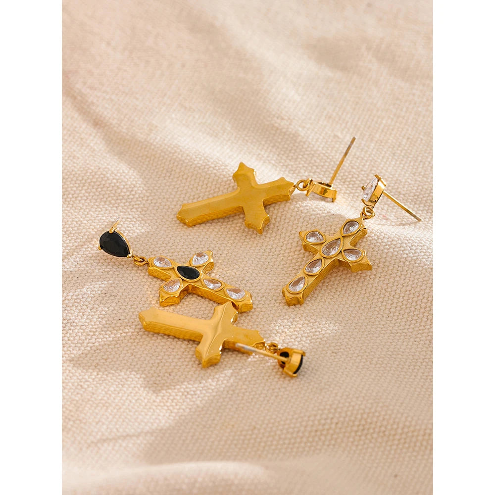 Shiny Cubic Zirconia Cross Drop Earring