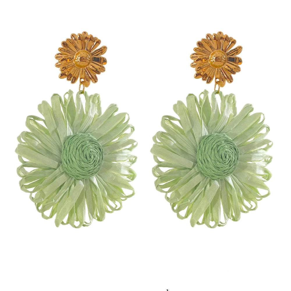 Colorful Raffia Flower Earrings