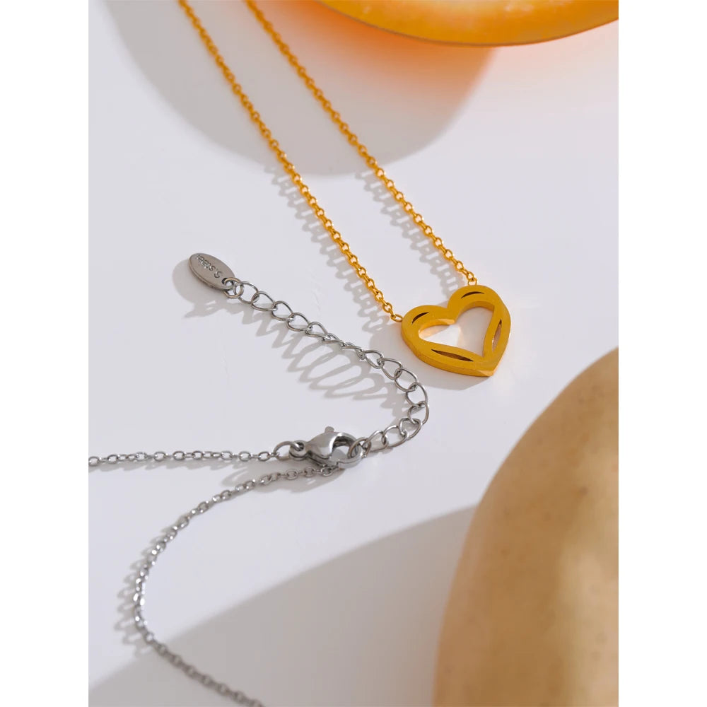 Stainless Steel Zirconia Heart Love Hollow Pendant Necklace