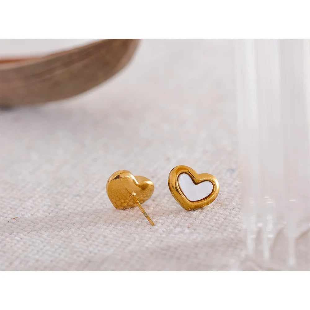 Stainless Steel Heart Stud Earrings Charm Shell Gold Color