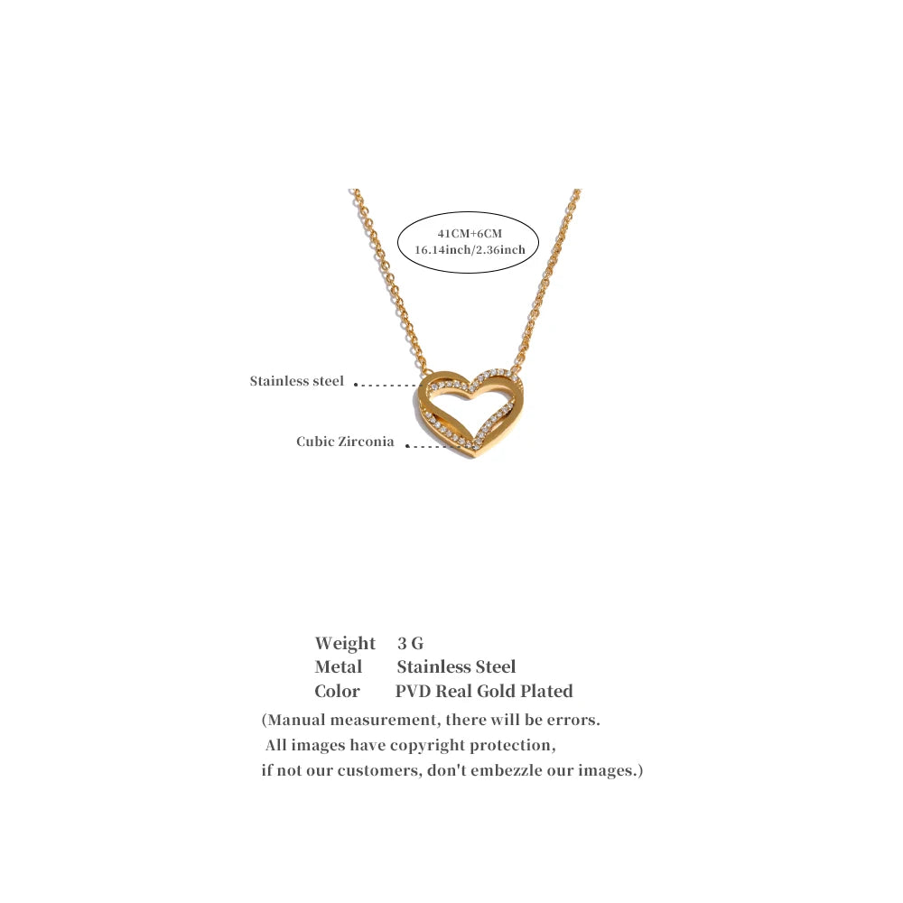 Stainless Steel Zirconia Heart Love Hollow Pendant Necklace