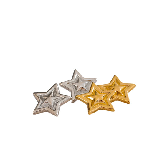 Stainless Steel Metal Pentagram Star Stripe Stud Earrings